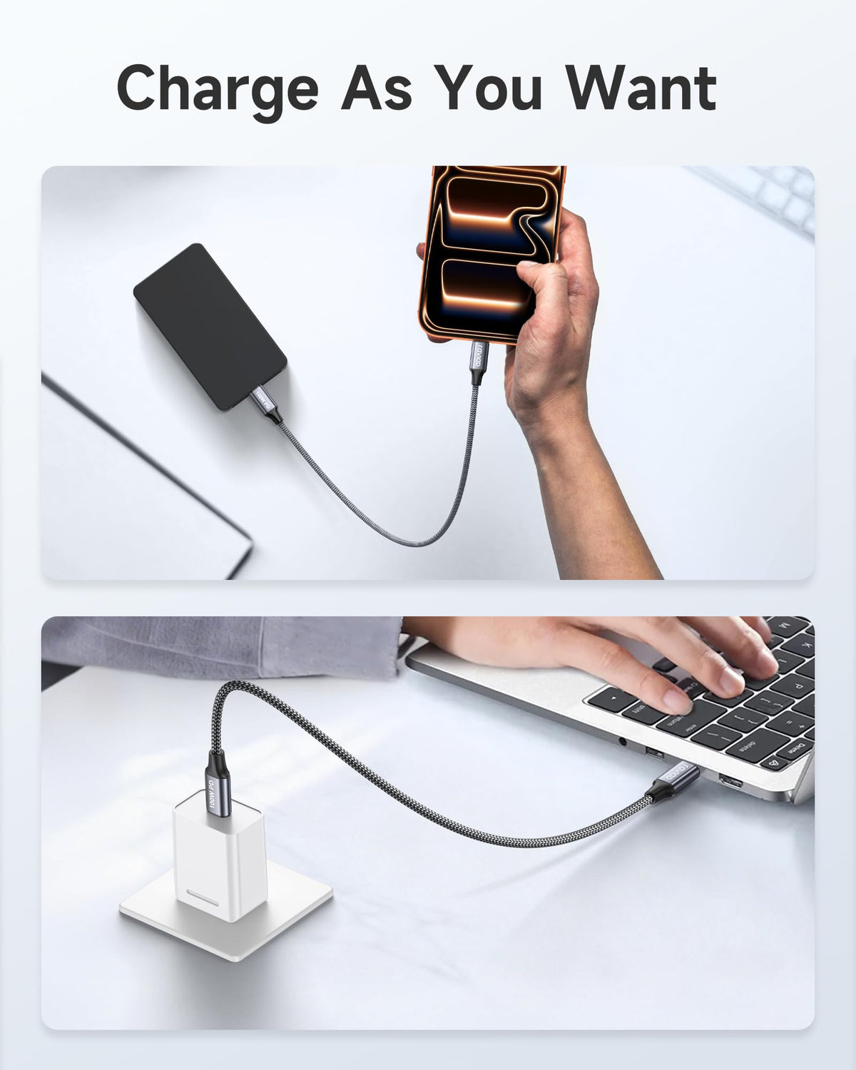 RAVIAD USB C to USB C Charger Cable 0.15M 100W 5A Fast Charging Cable