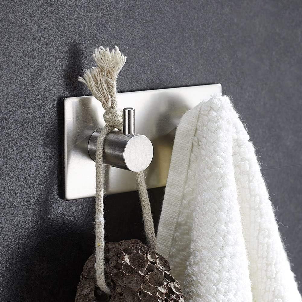 Aikzik 6 Pack Self Adhesive Hooks, Stainless Steel Sticky Hook Heavy Duty, Over 8kg Load - Hooks for Hanging for Towel, Coat, Key, Stick on Bathroom, Kitchen, Door and Wall