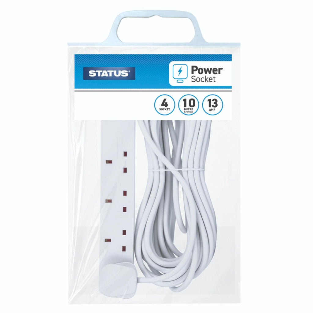 STATUS 4 Socket Extension Lead, 2m Black 13A Power Strip for Home or Office Use (S4W2MBL1PK4)