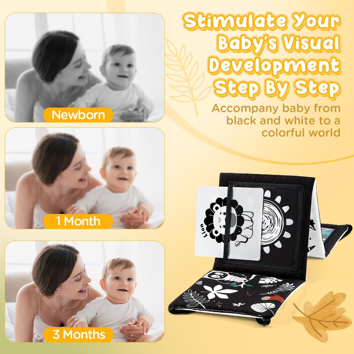 URMYWO Black and White Tummy Time High Contrast Newborn Toys 0-3 Months, Soft Baby Book, Visual Stimulation Montessori Sensory Infant Toys 0-6-12 Months, Shower Gift for Boys Girls