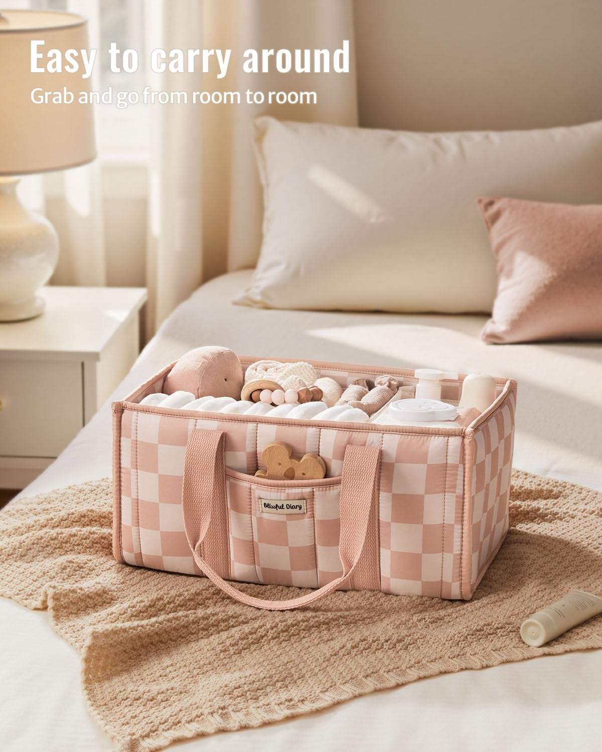 Blissful Diary Nappy Caddy Organiser, Baby Diaper Caddy for Nappy Station, Stylish Storage Basket for Newborn Essentials, Baby Shower Gifts for Girl or Boy, Sage Green