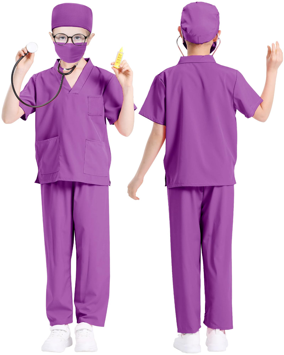 ICECUTE Doctor Scrubs for Kids,7 Pcs Scrubs Costume with Accessories 3-11Y