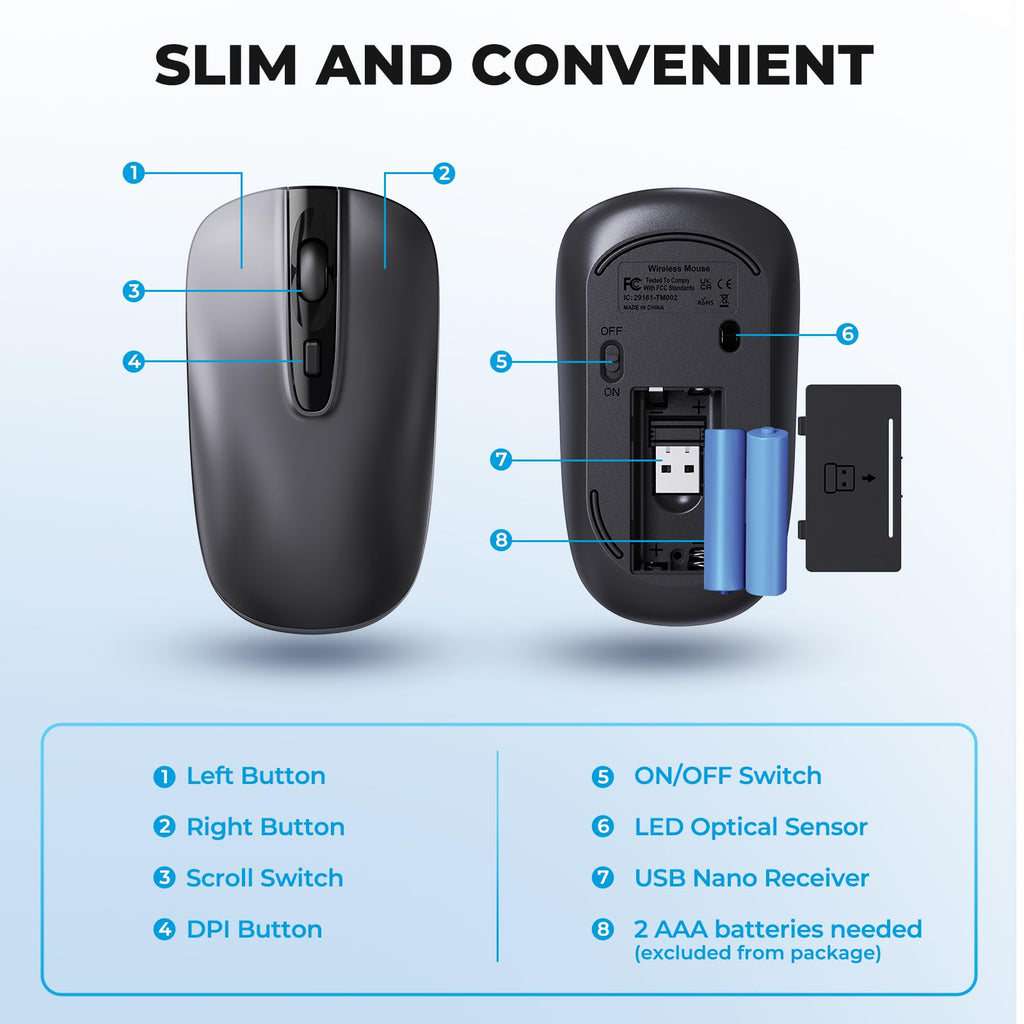 cimetech Wireless Mouse, 6 Buttons Mouse Silent Efficient Design, Suitable for Hand Size & Comfortable Grip, Office Mouse for Laptop PC Computer Tablets Windows Linux, 3 Adjustment Levels, Pinlk