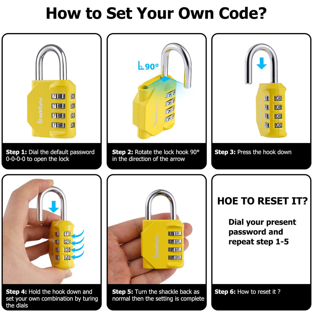 SharkByte Heavy Duty Combination Padlock – 4-Digit Weatherproof Outdoor Lock with Stainless Steel Shackle, Anti-Rust Resettable Code for Gym, School, Locker, Shed, Toolbox, Gate & Warehouse - Purple