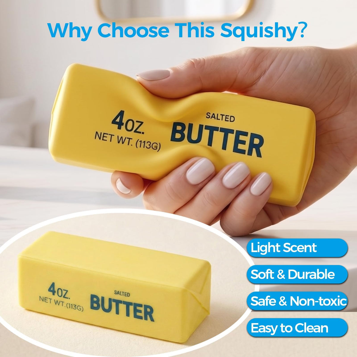Butter Squishy, Soft Slow Rising Squeeze Toys, Butter Stick Toys (Golden)