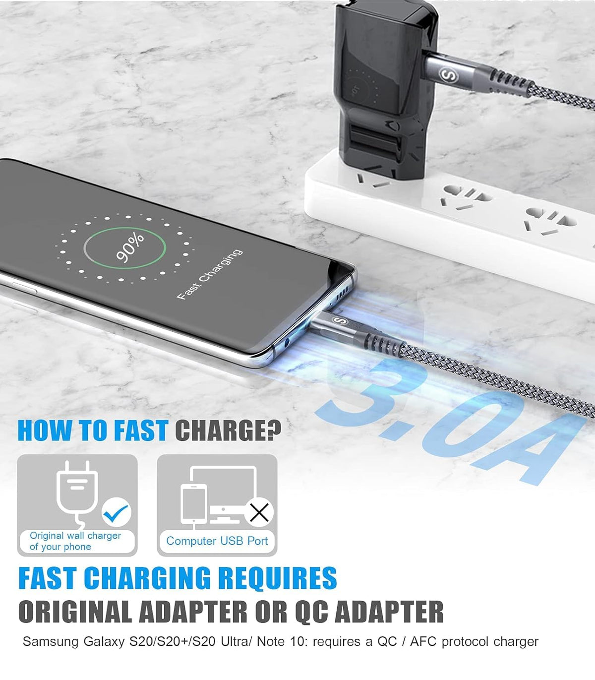 2-Pack 3m 60W USB C to USB C Charger Cable, PD Type C Super Fast Charging for iPhone 16 15 MacBook iPad Pro, Samsung Flip Fold 7 6 5 S25 S24 S23 Ultra, Steam Deck, Nintendo Switch etc
