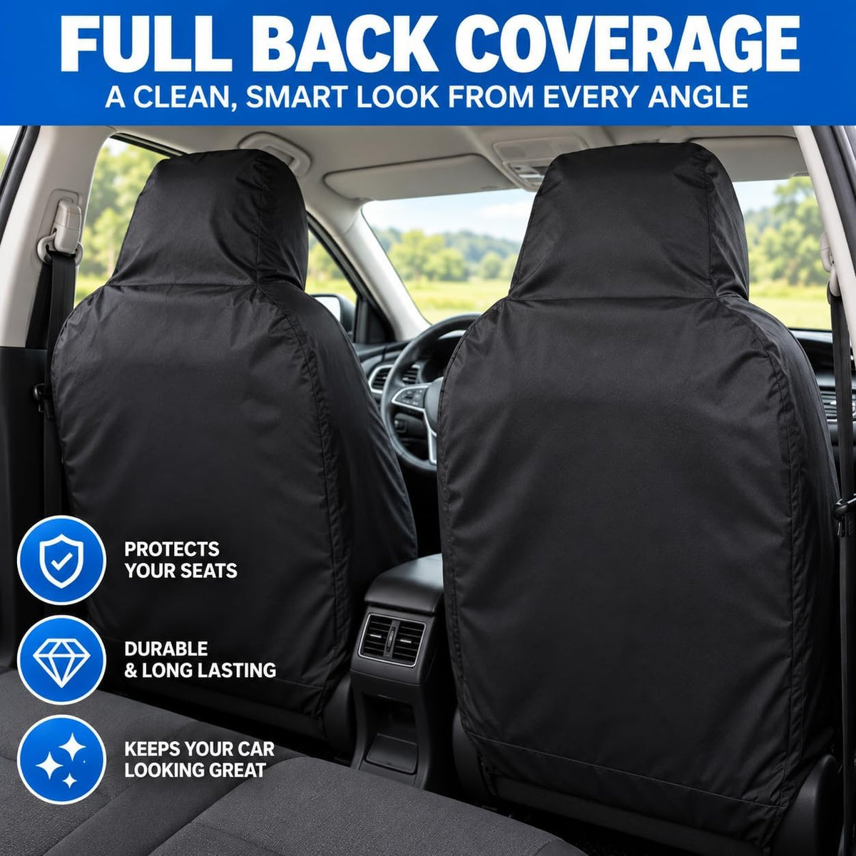 BLKWPSPFP920 Heavy Duty Black Waterproof Car Seat Covers/Protectors - 2 x Fronts