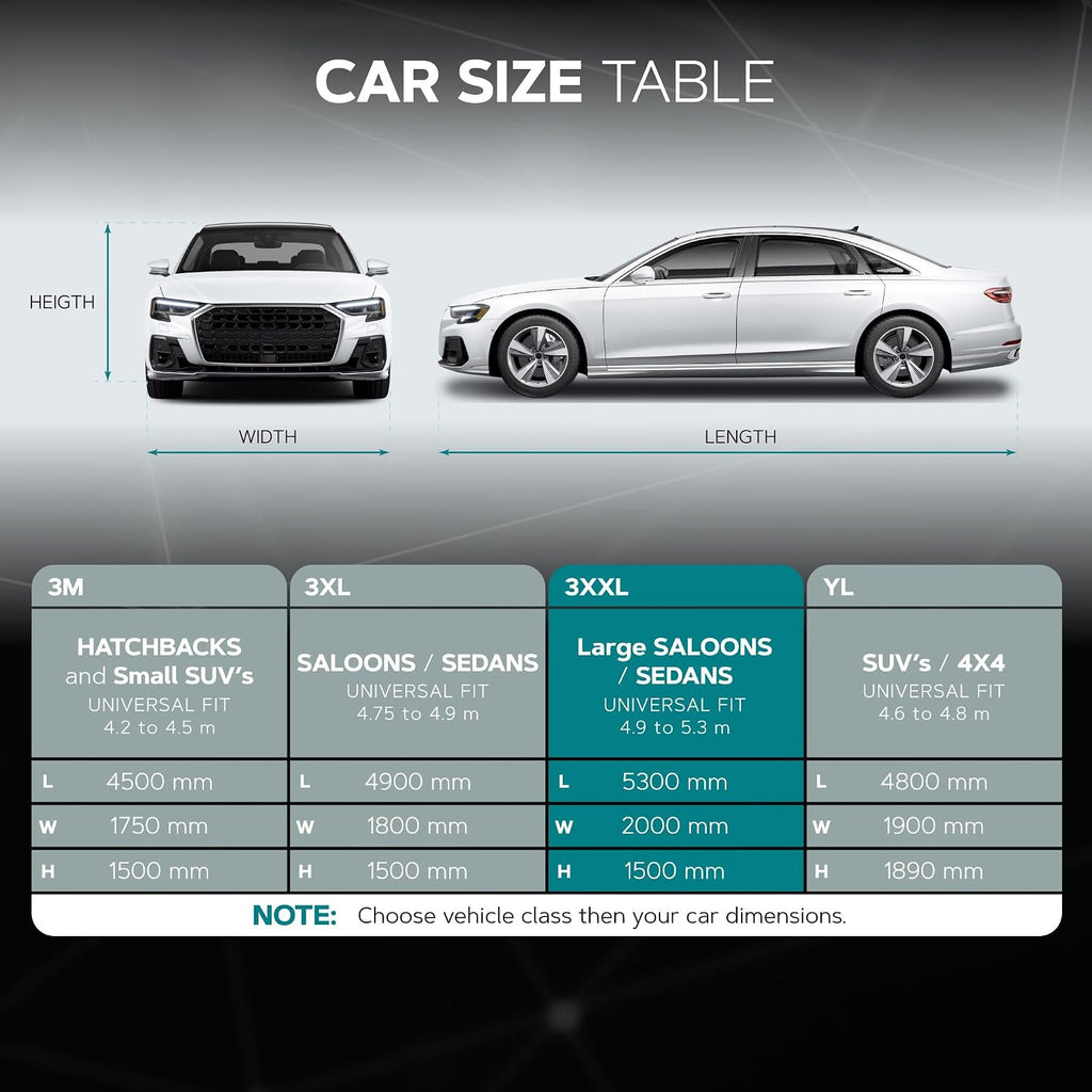 VORSPRUNG® Universal Car Cover(4 Sizes)| Driver Side Zip | Waterproof All Weather| Snow/Sun/Wind Proof |UV Protection Outdoor | Full Fitted |Length 487-530cm | Large Saloons, Executive & Estate Cars