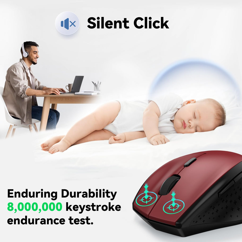 TECKNET Wireless Mouse for Laptop, 4800 DPI Optical Computer Mice with 6 Adjustable Levels, 30 Months Long Battery Life 2.4G Cordless USB Silent Mouse for Notebook, PC, Office Home Work -Grey
