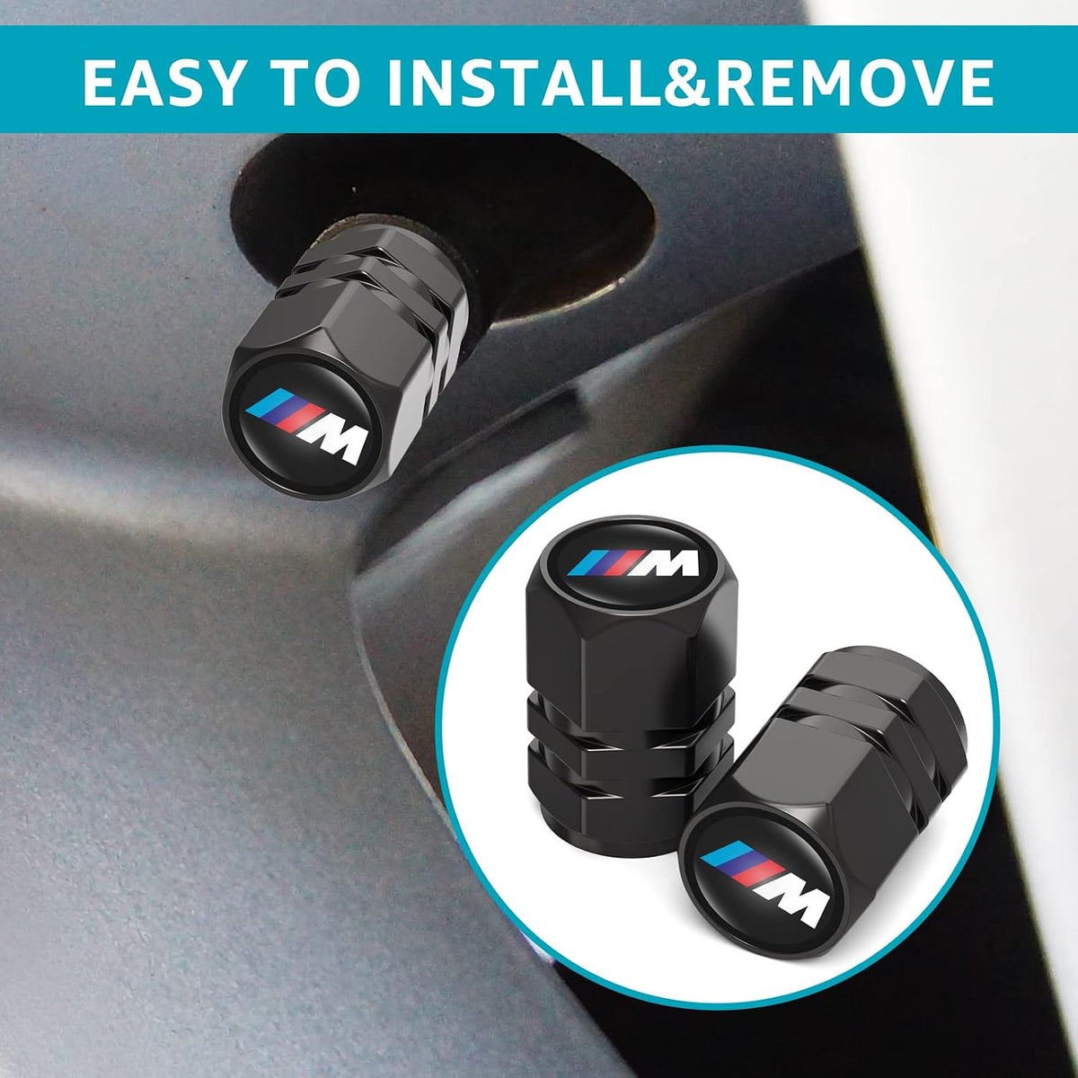 4PCS Tyre Valve Caps, Car Tyre Caps Compatible with BMW M M2 M4 M5 M6 M8 X1 X2 X3 X5 X6 M135i M240i Z4 328i X7, Leak-Proof Dust Caps for Car Tyres