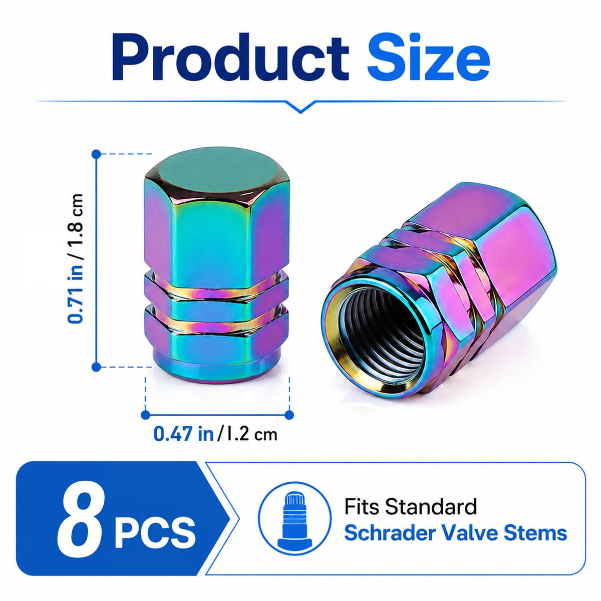 Aluminum Tire Valve Caps,8 Pcs Dustproof Stem Covers