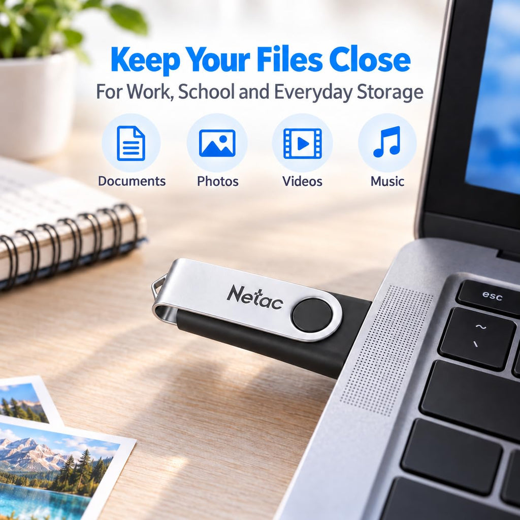 Netac 64GB USB 3.2 Flash Drive, High Speed Swivel Design Memory Stick,Up to 90/30 MB/s(R/W) Pen Drive, Thumb Drive for Data Storage, Zip Drive and jump Drive with LED Light