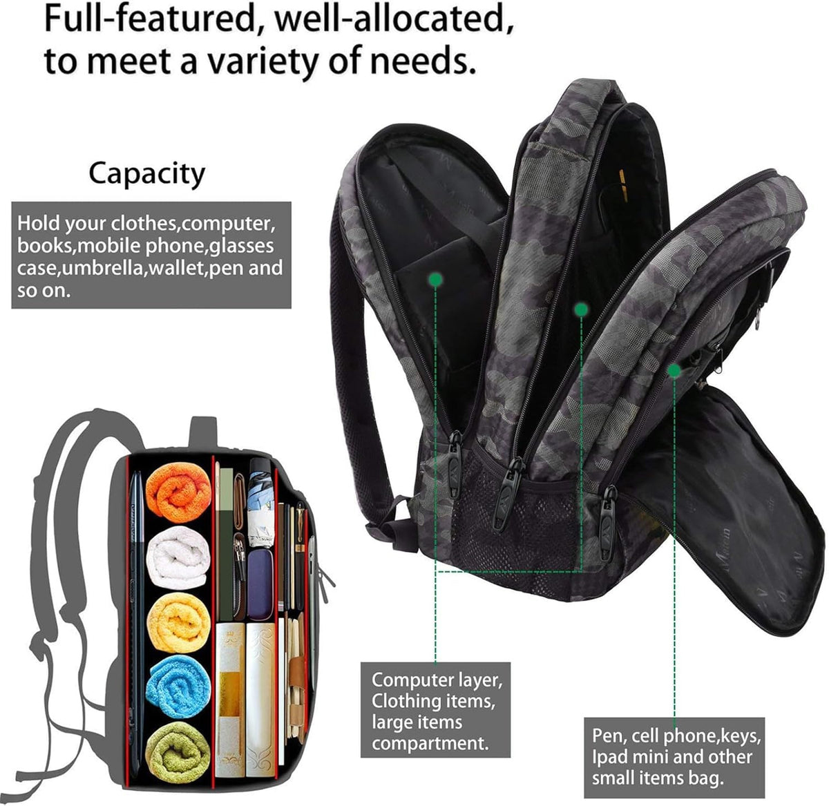 MATEIN Travel Laptop Backpack, Work Bag Lightweight Laptop Bag, Black Blue