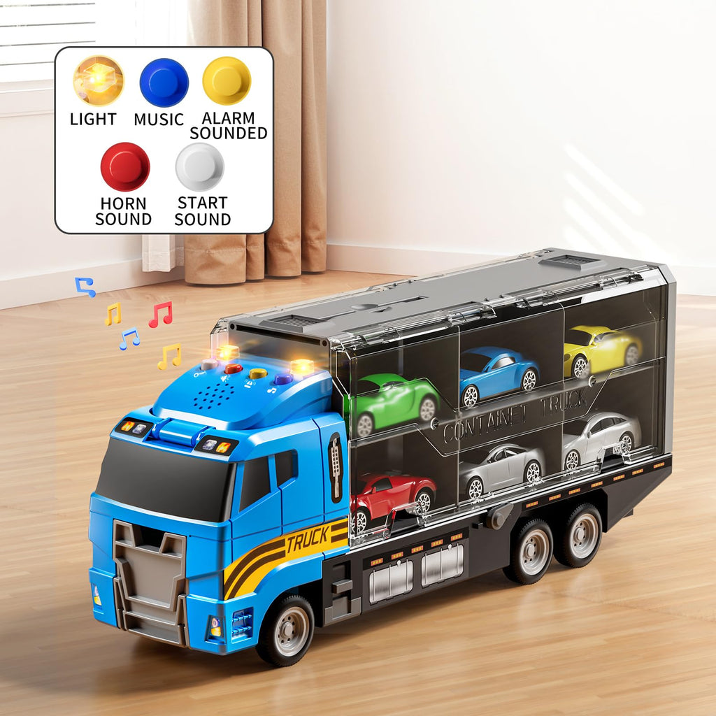 NIPLOOOW Kids Boys Construction Truck Vehicle Toy Set with Play Mat and Die-Cast Toy Car, Transport Carrier Truck for Kids 3-5, Birthday Gifts Toys for 3-8 Year Old Boys