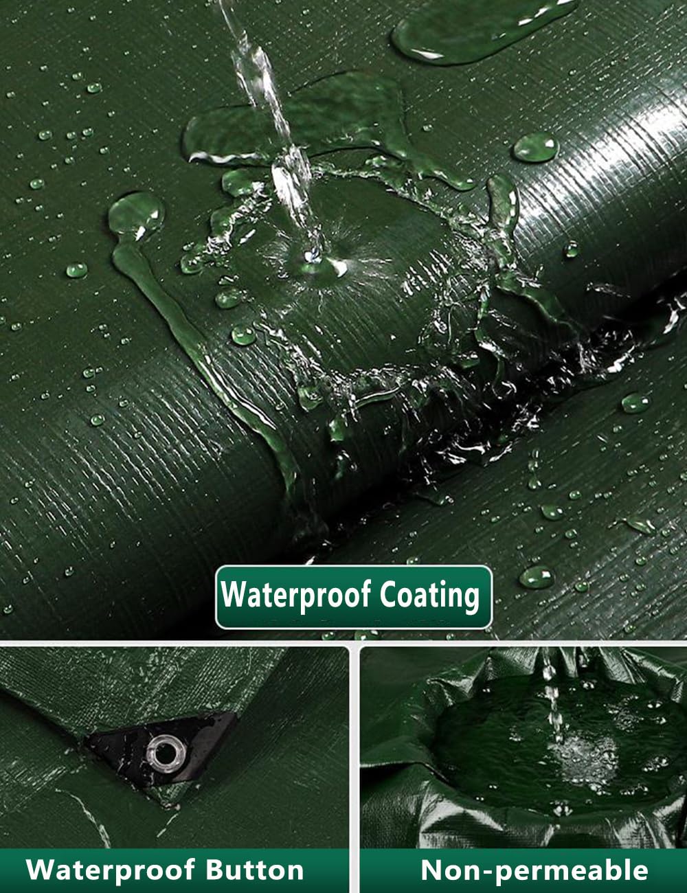 Wohohoho 120GSM Tarpaulin Waterproof Heavy Duty, 4m x 4m Large Green Rainproof Tarp UV/Tear Resistant PE Tarpaulin Sheet Tent with Reinforced Eyelets, Cover for Car, Pool, Caravan, Garden Furniture