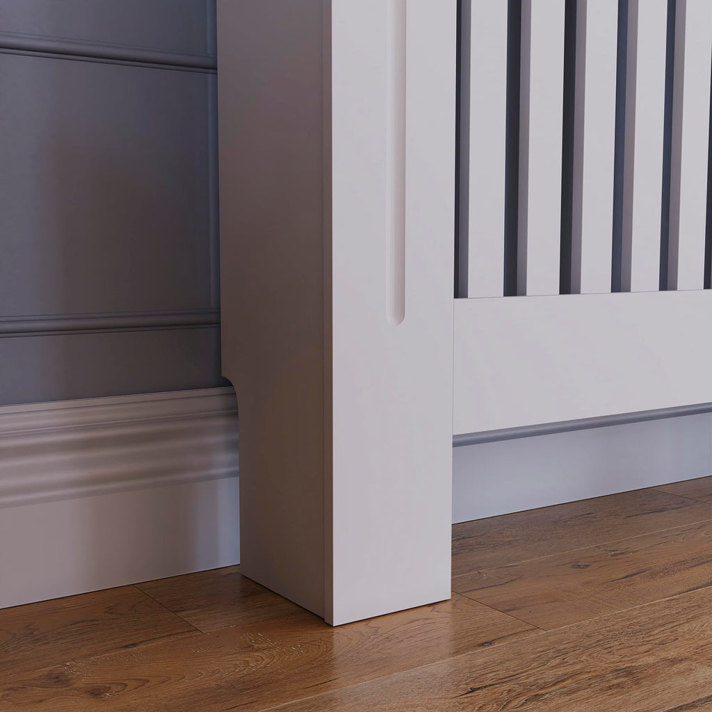 Vida Designs Chelsea Radiator Cover White - Medium - Modern Vertical Slat Design For Optimal Heat Circulation - H82xW111xD19cm - Painted MDF Cabinet Ideal For Living Room & Hallway