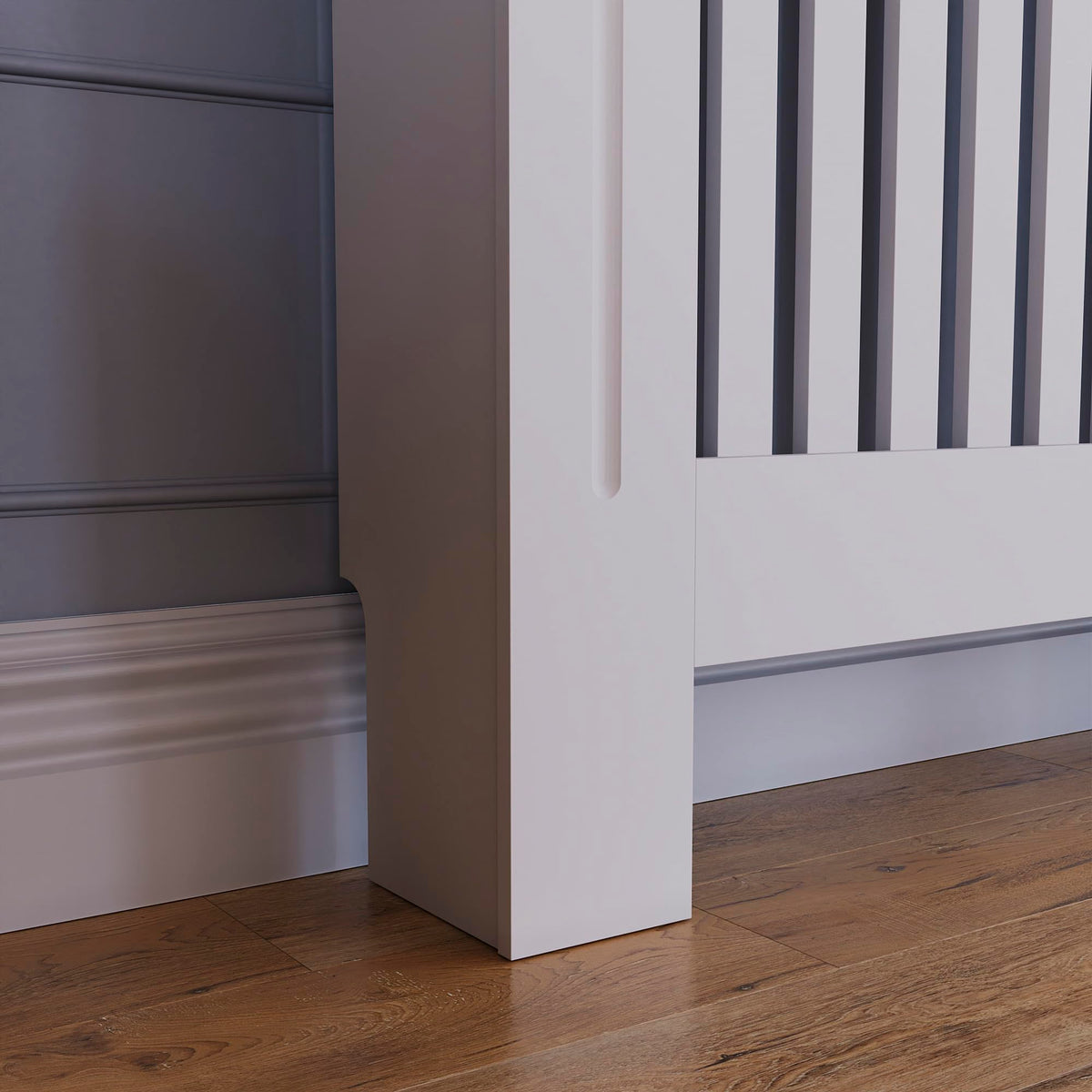 Vida Designs Chelsea Radiator Cover White - Medium - Modern Vertical Slat Design For Optimal Heat Circulation - H82xW111xD19cm - Painted MDF Cabinet Ideal For Living Room & Hallway