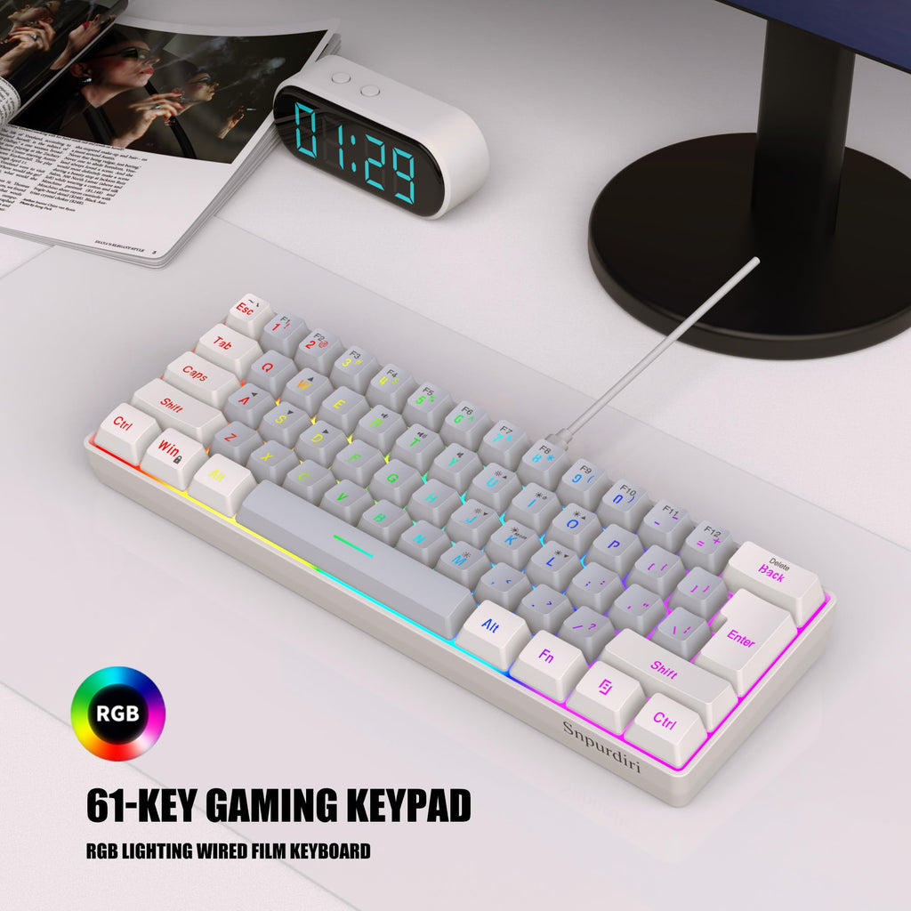 Snpurdiri 2.4G 60% Wireless Gaming Keyboard and Mouse Combo (White-Grey)