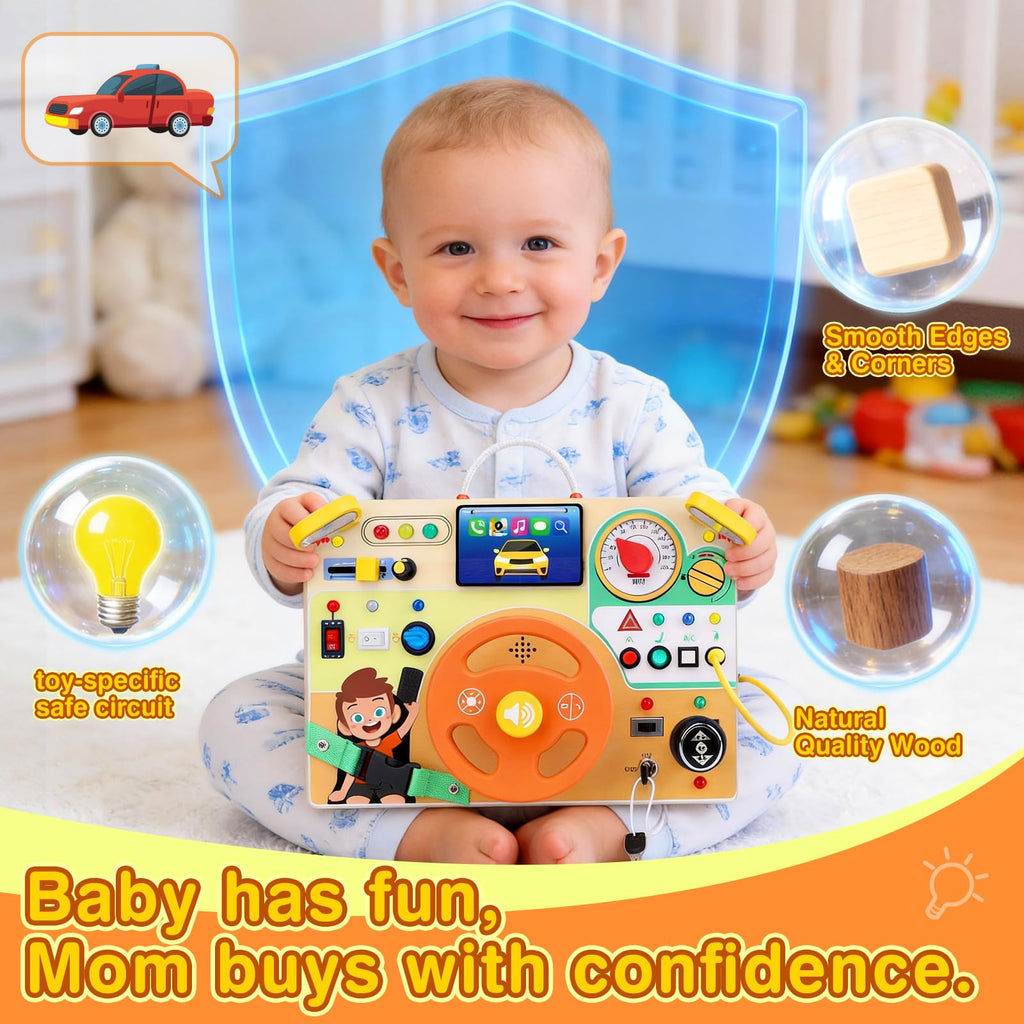 Grarain Busy Board for Toddlers - Montessori Educational Toy for 1-3 Year Old Boys & Girls | Travel-Friendly Sensory Learning Activity | Ideal for Kids with Autism(Busy Board v2)