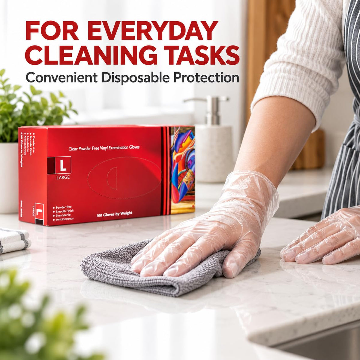 1ABOVE 100 Clear Vinyl Disposable Gloves Small, Powder-Free Latex-Free Ambidextrous Gloves for Food Handling Except Fatty Foods, Cleaning, Hairdressing, Beauty & Everyday Tasks