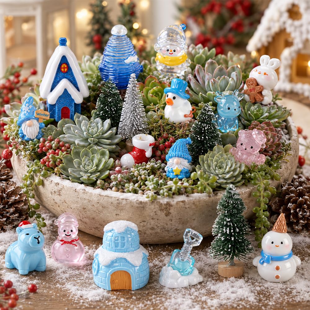 DIYDEC 24pcs Luminous Christmas Mini Resin Tree Figures Toys