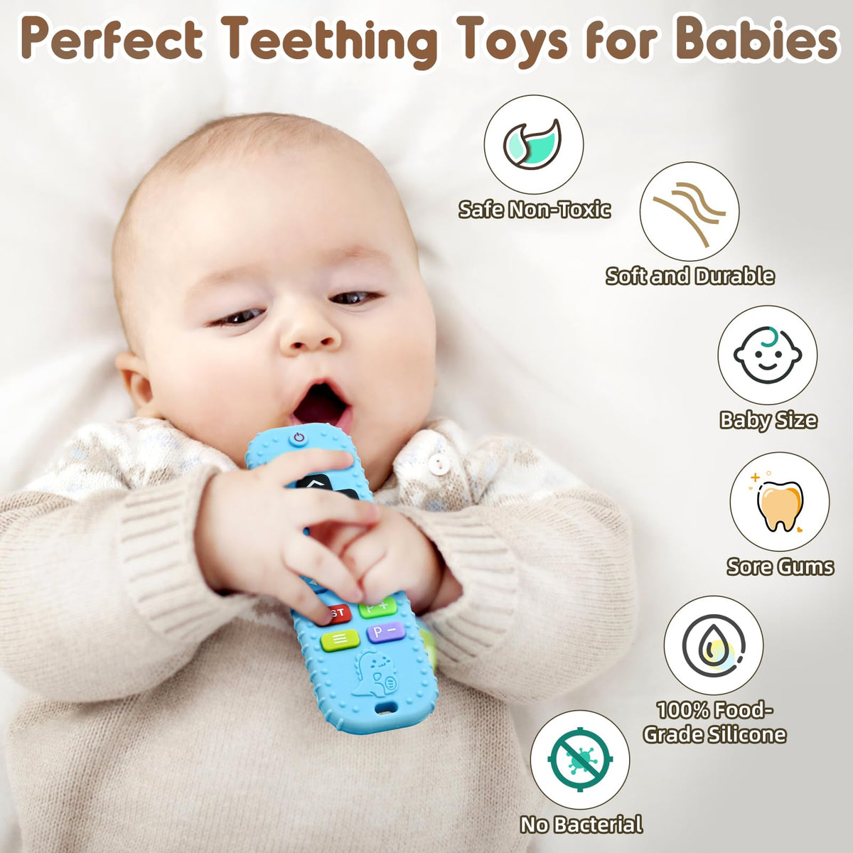 Teething Relief Teethers Toys for Babies 3-6 12 Months Gifts, Silicone Remote Control Baby Teether Bath Toys for 3 6 9 Months Newborn Infant Boy Girl Autism, Food Grade Silicone Sensory Toys, Black