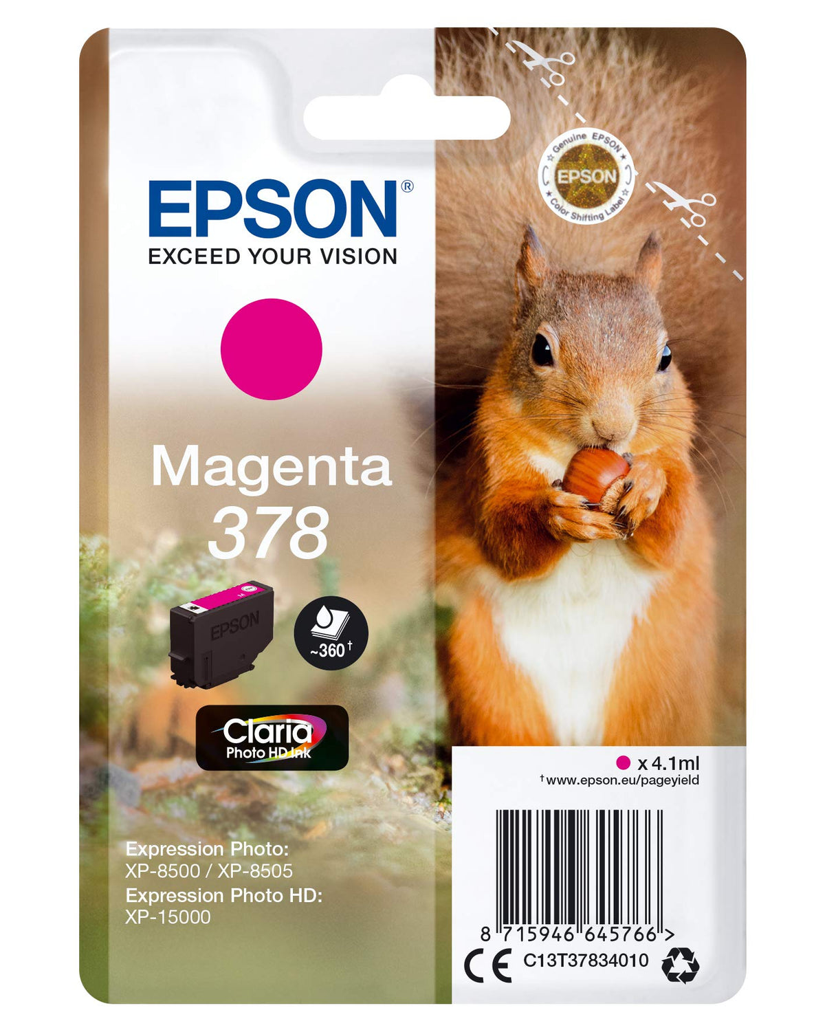 Epson 378 Black Squirrel Genuine, Claria Photo HD Ink Cartridge, Standard Capacity
