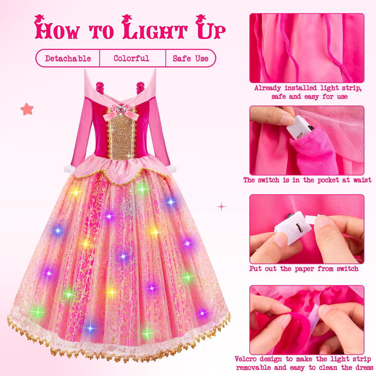 Meland Light Up Princess Dress for Girls Ages 3-10, Halloween Costume Party