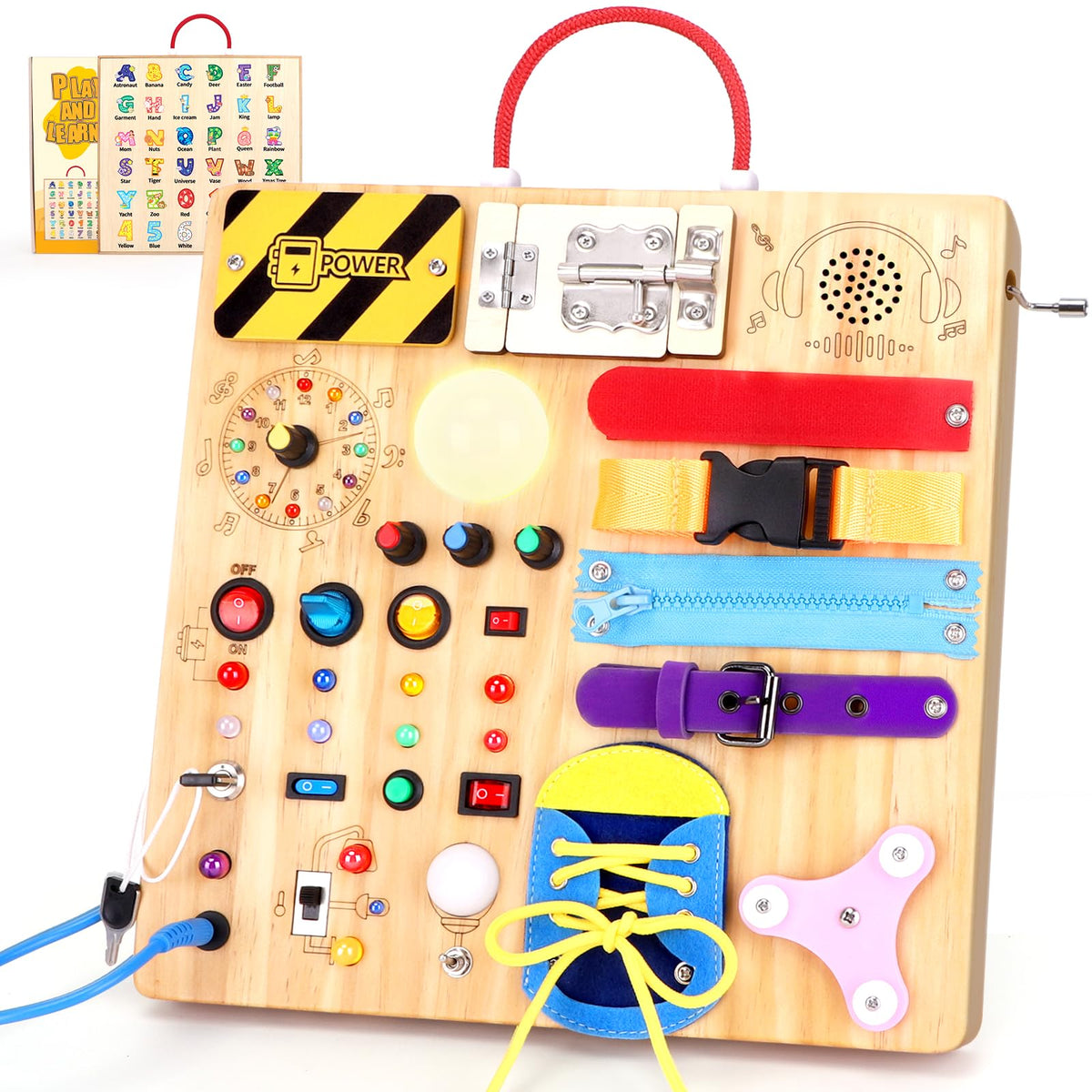 Grarain Busy Board for Toddlers - Montessori Educational Toy for 1-3 Year Old Boys & Girls | Travel-Friendly Sensory Learning Activity | Ideal for Kids with Autism(Busy Board v2)