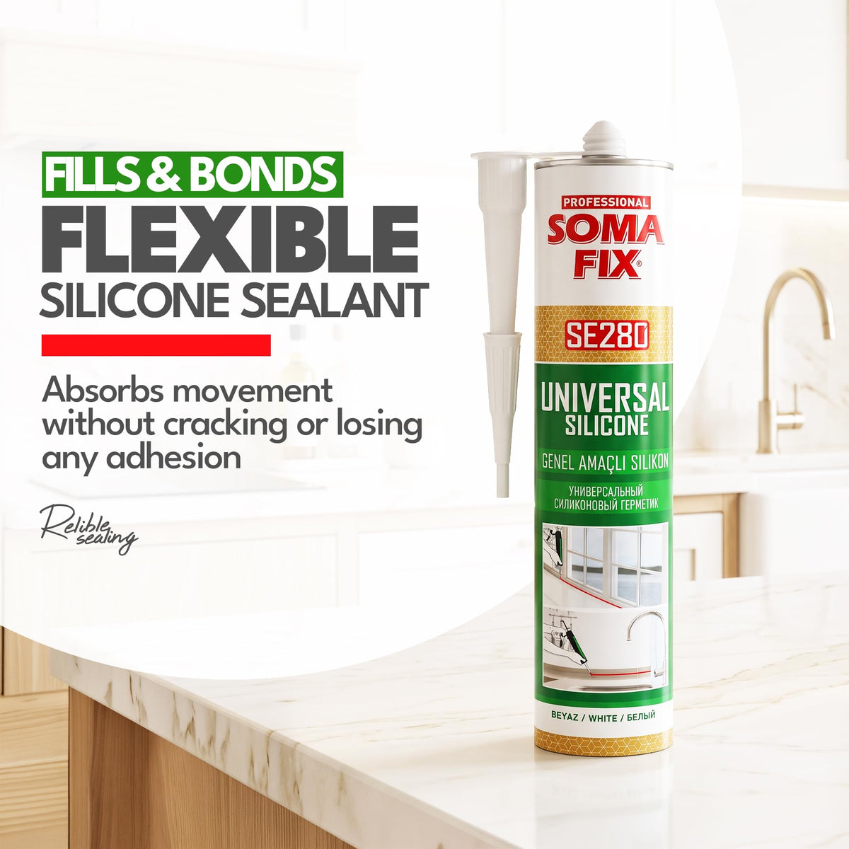 Brown Silicone Sealant, Waterproof & Flexible Sealant and Adhesive - 280ml