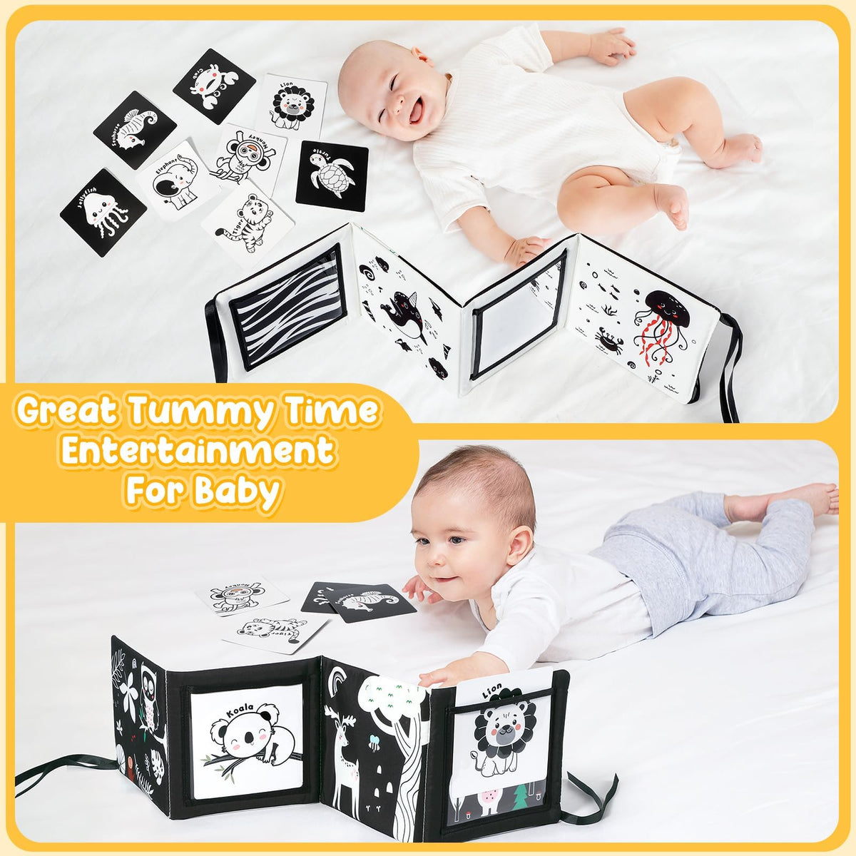 URMYWO Black and White Tummy Time High Contrast Newborn Toys 0-3 Months, Soft Baby Book, Visual Stimulation Montessori Sensory Infant Toys 0-6-12 Months, Shower Gift for Boys Girls