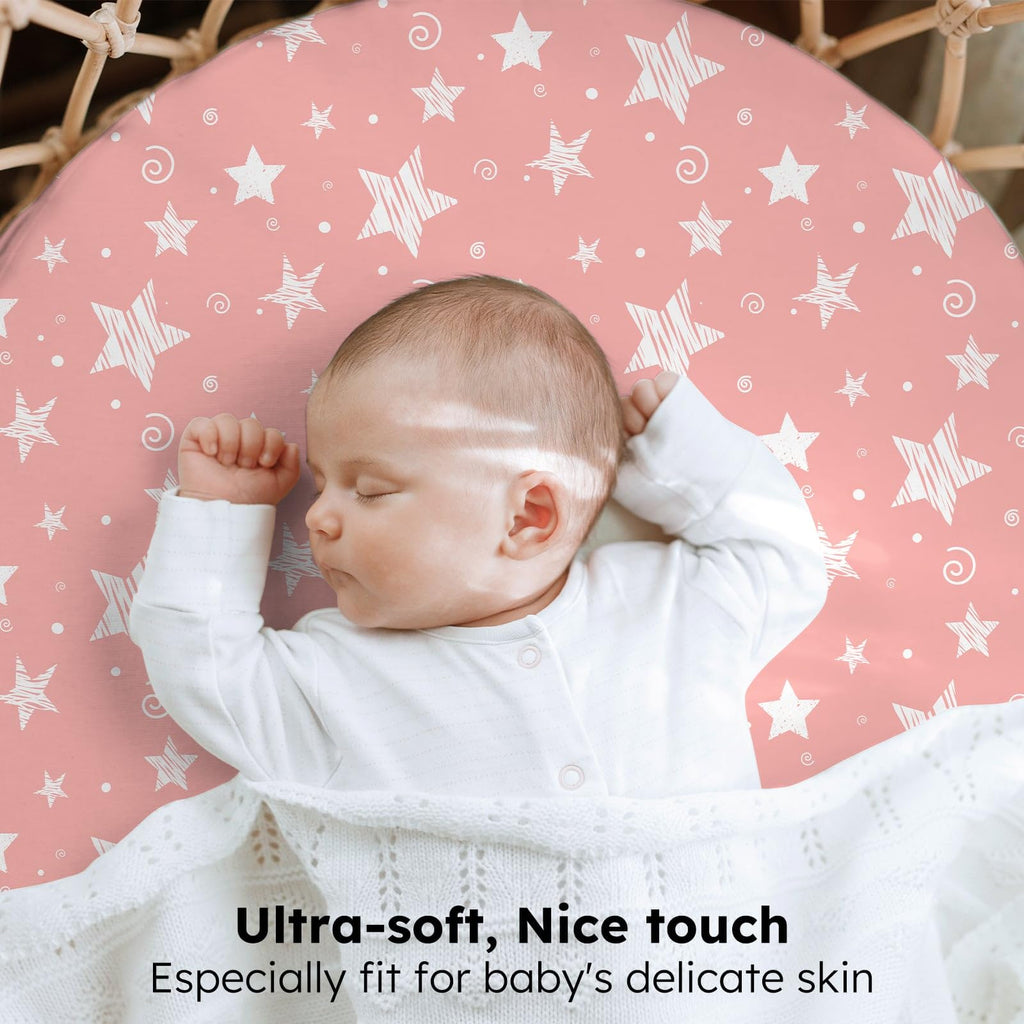 Next to Me Crib Sheets 85x51cm Fitted, 3 Pack Baby Cot Sheets, Ultral Soft & Silky Smooth Microfiber Bedside Crib Fitted Sheets Pink Rainbow