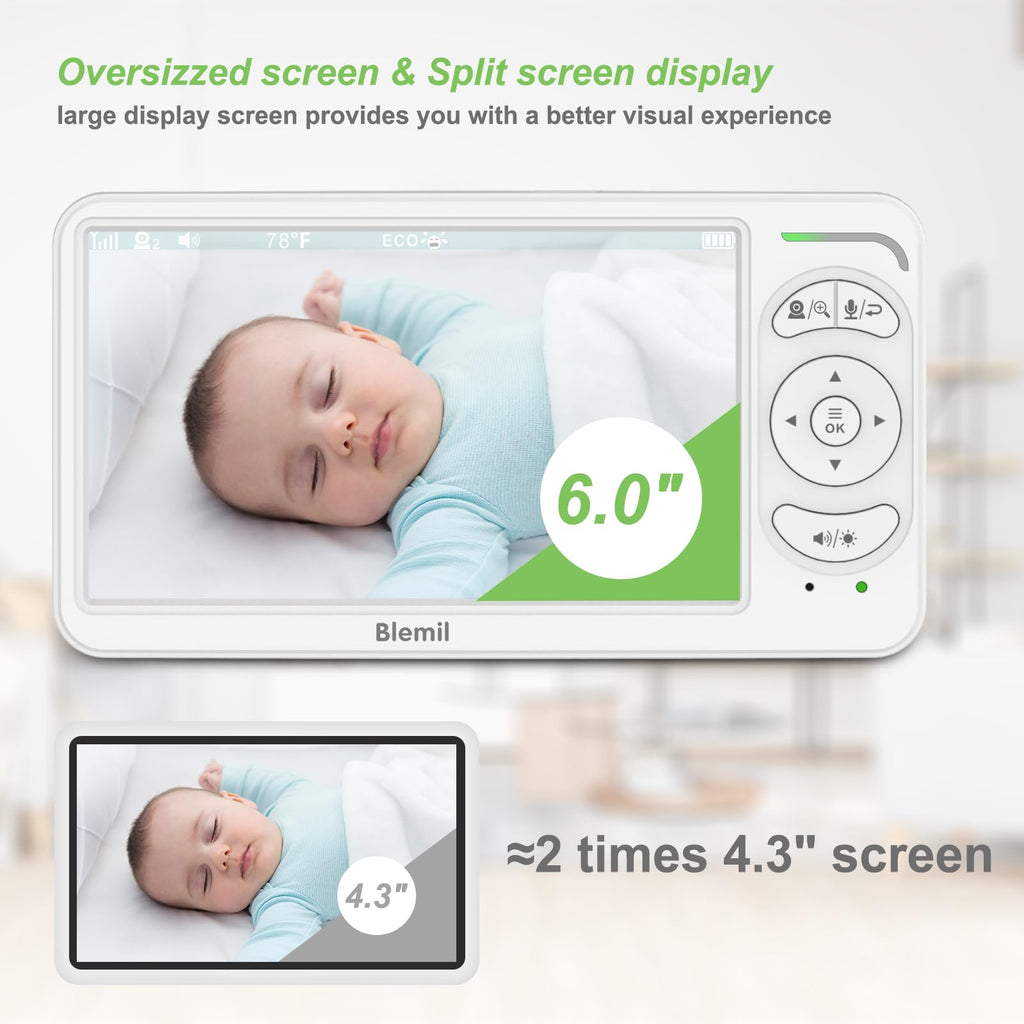 Blemil Baby Monitor with Camera, 6'' IPS Screen Baby Camera Monitor No WiFi
