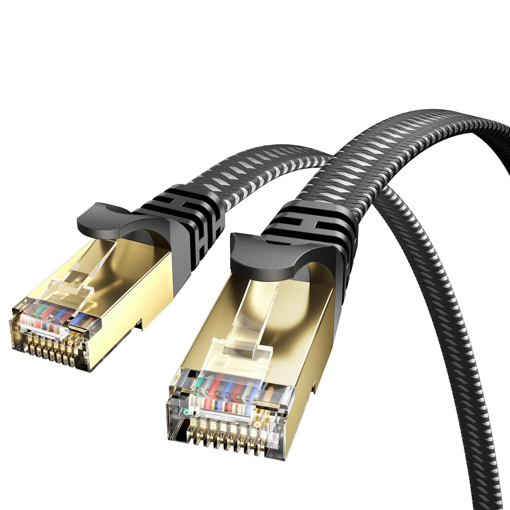 Cat 8 Ethernet Cable, Flat High-Speed 40Gbps/2000Mhz Braided Internet Cable Gigabit Network Cable RJ45 STP LAN Patch Cord (Braided, 3Meter)