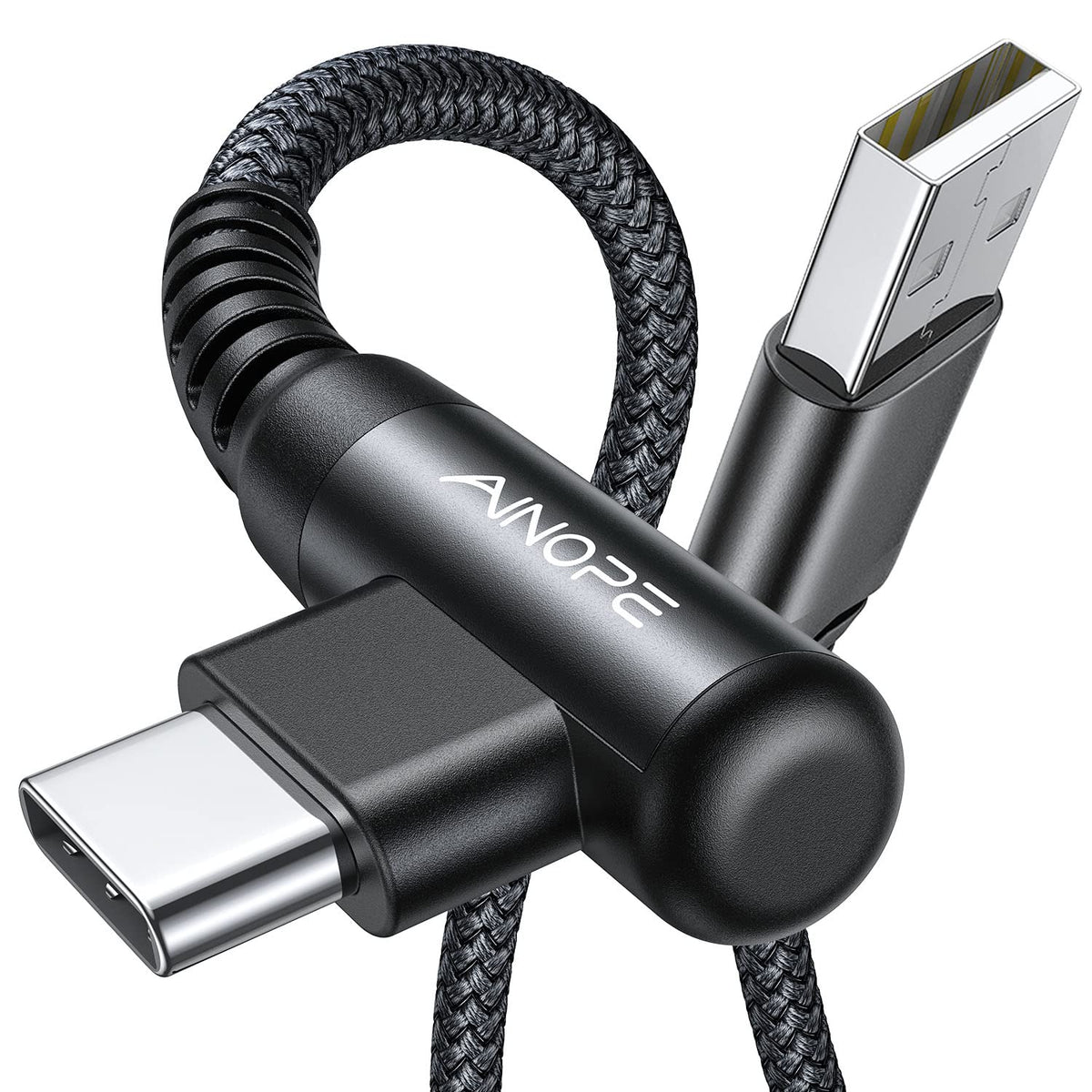 AINOPE 2-Pack 0.5ft USB C Cable, 3.1A Fast Charging, Right Angle, Durable Nylon Braided, Compatible with Galaxy S22 S21 Plus S20, Note 10 9 LG, Type C Charger