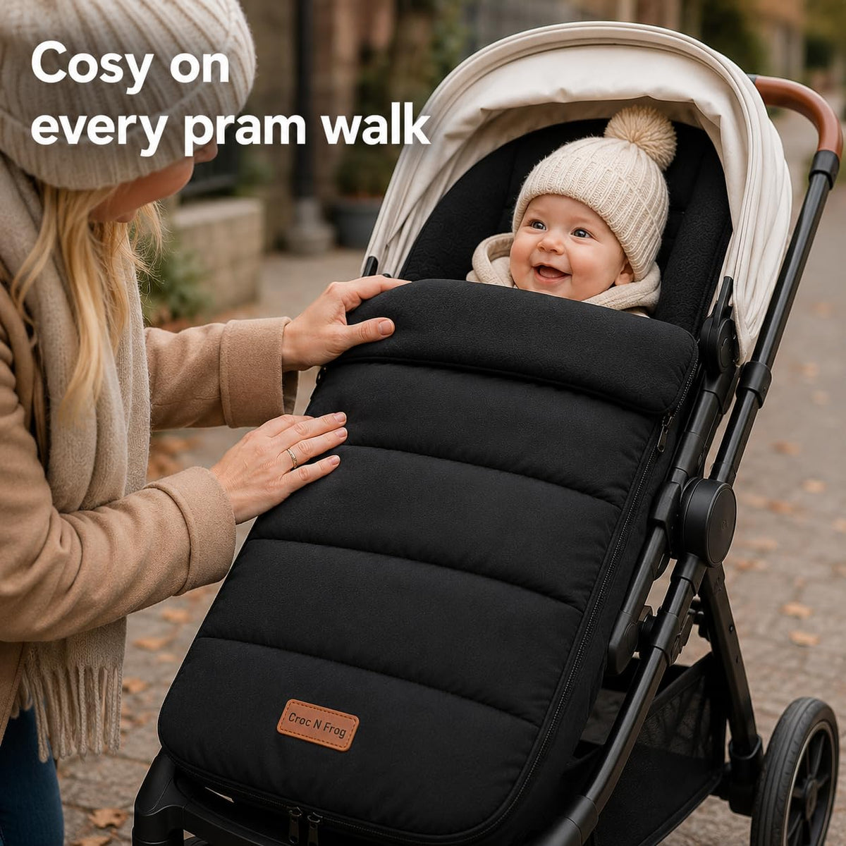 CrocnFrog Universal Baby Bunting Footmuff - Cosy Toes Fit Toddler Foot Muff for Stroller, Buggy, Pushchair & Pram Footmuffs Comes with Warm and Soft Polar Fleece Water, Wind