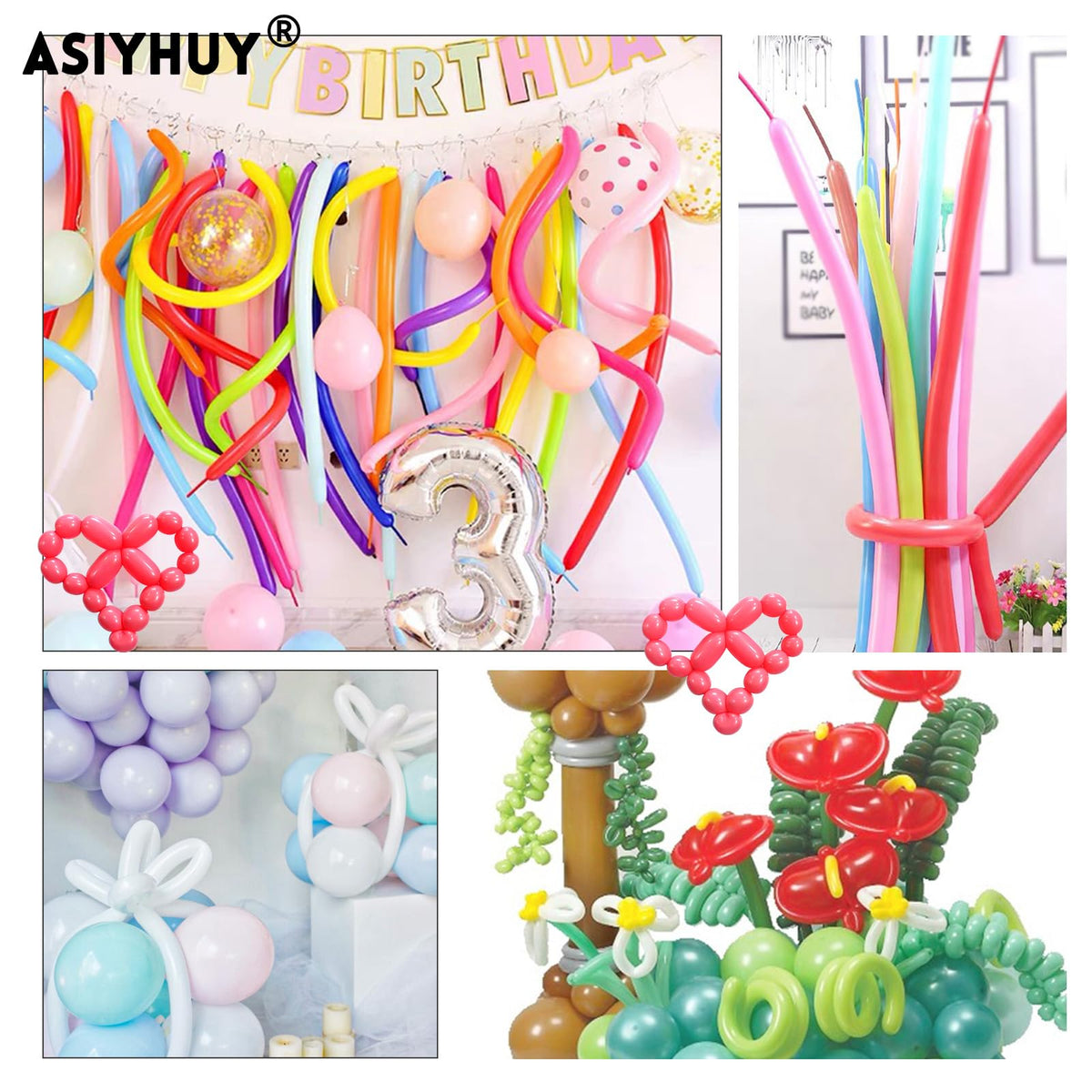 ASIYUHY 260 Balloons Clear Long Balloons 100 Pack Twisting Animal Balloon