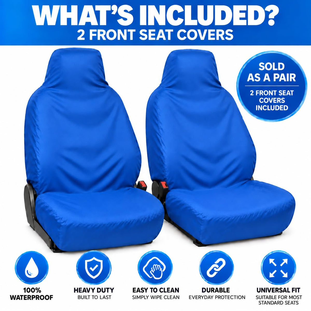 BLKWPSPFP920 Heavy Duty Black Waterproof Car Seat Covers/Protectors - 2 x Fronts
