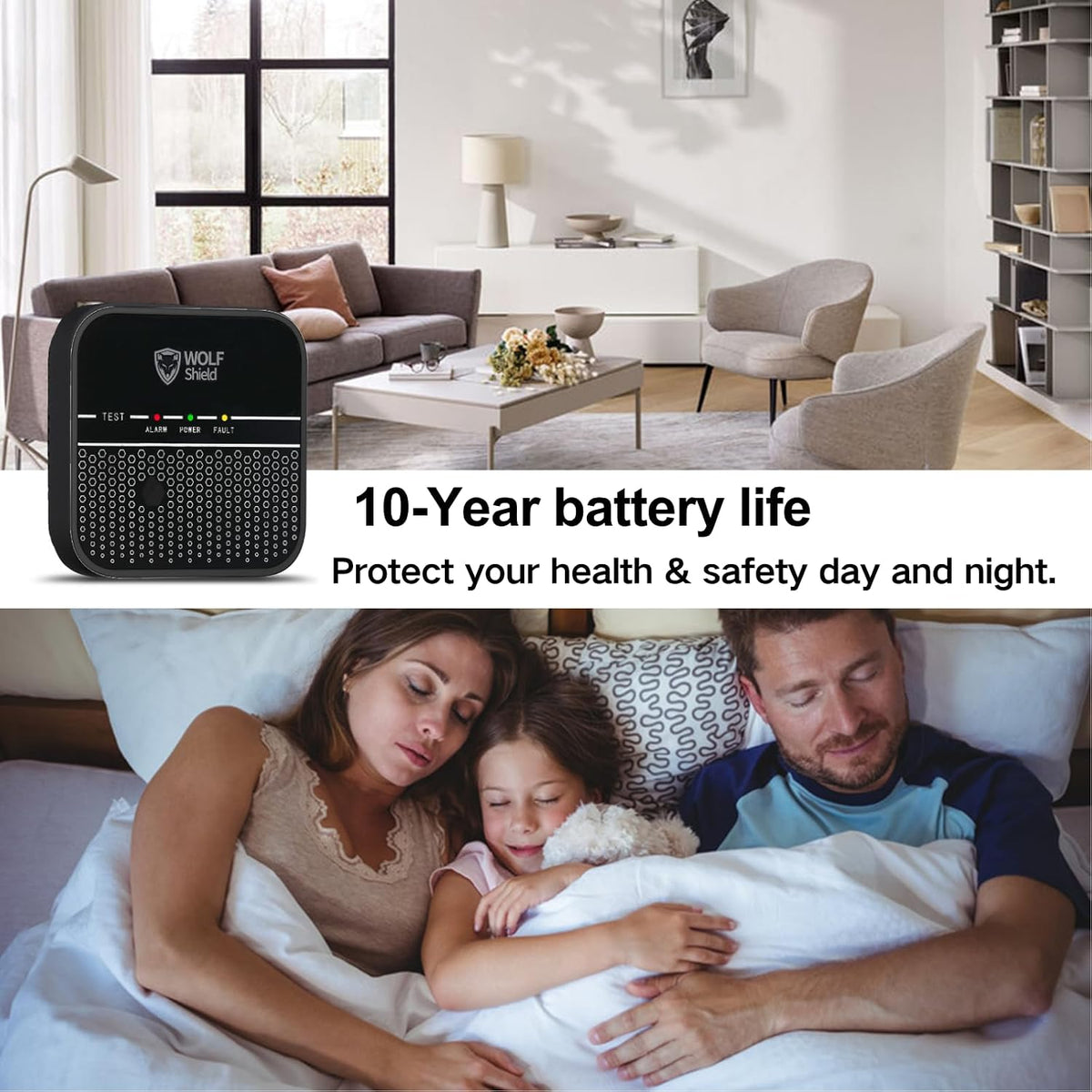Carbon Monoxide Detector, 10-Year Sealed Battery, EN 50291-1:2018 Certified, 85dB Siren, CO Detector for Home, Caravan, Camping & Travel, Black
