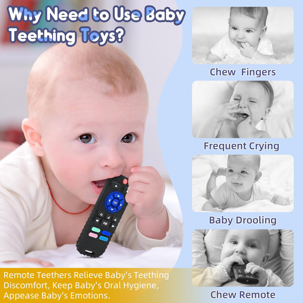 Teething Relief Teethers Toys for Babies 3-6 12 Months Gifts, Silicone Remote Control Baby Teether Bath Toys for 3 6 9 Months Newborn Infant Boy Girl Autism, Food Grade Silicone Sensory Toys, Black
