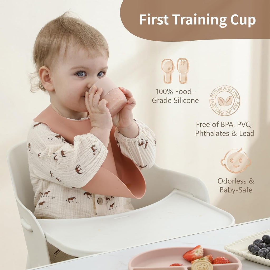Moonkie Baby Cup | Silicone Open Cup Baby from 6 Months | Weighted Base (Anti-Tip) | BPA Free | Capacity Markings | 60ml (Mint)