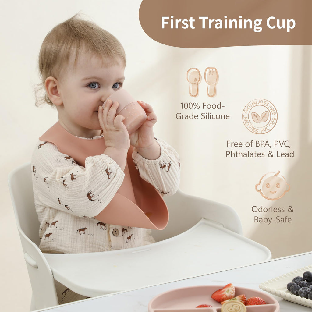 Moonkie Baby Cup | Silicone Open Cup Baby from 6 Months | Weighted Base (Anti-Tip) | BPA Free | Capacity Markings | 60ml (Mint)