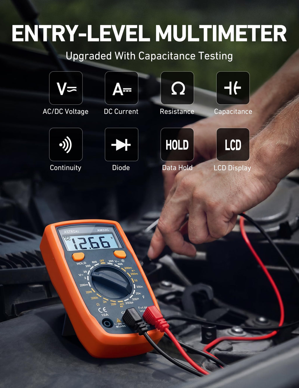 AstroAI Digital Multimeter 2000 Counts with Backlit LCD for DIY Home, Blue