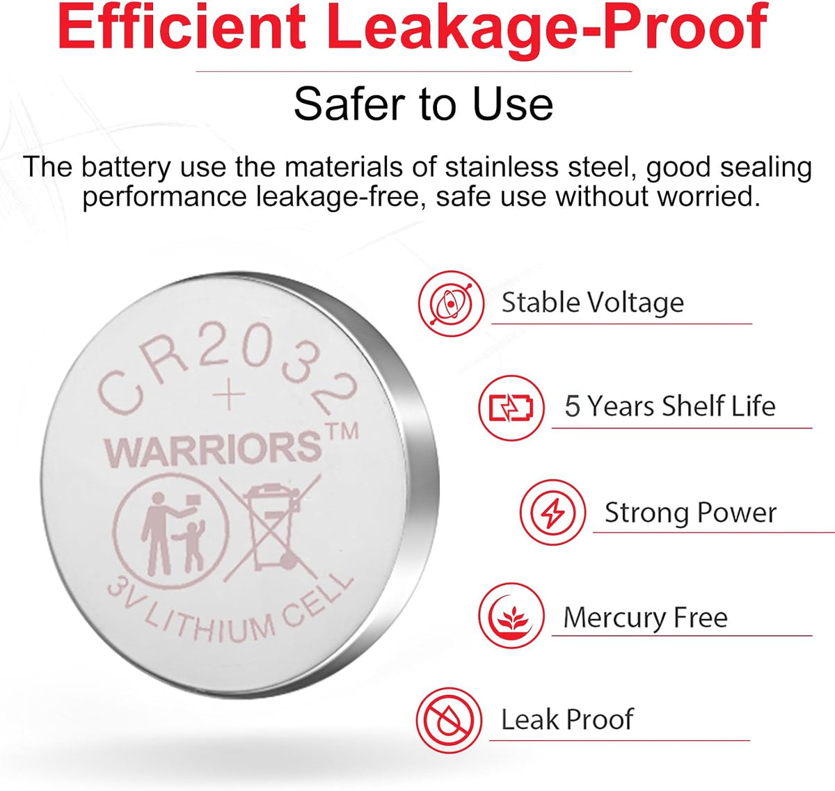 Warriors 10X CR2032 Batteries, 3V 240mAh Lithium Coin Batteries