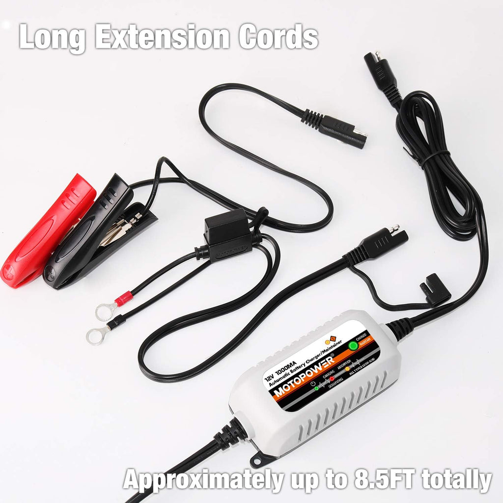 MOTOPOWER MP00205A 12V 800mA Fully Automatic Battery Charger/Maintainer - UK Plug