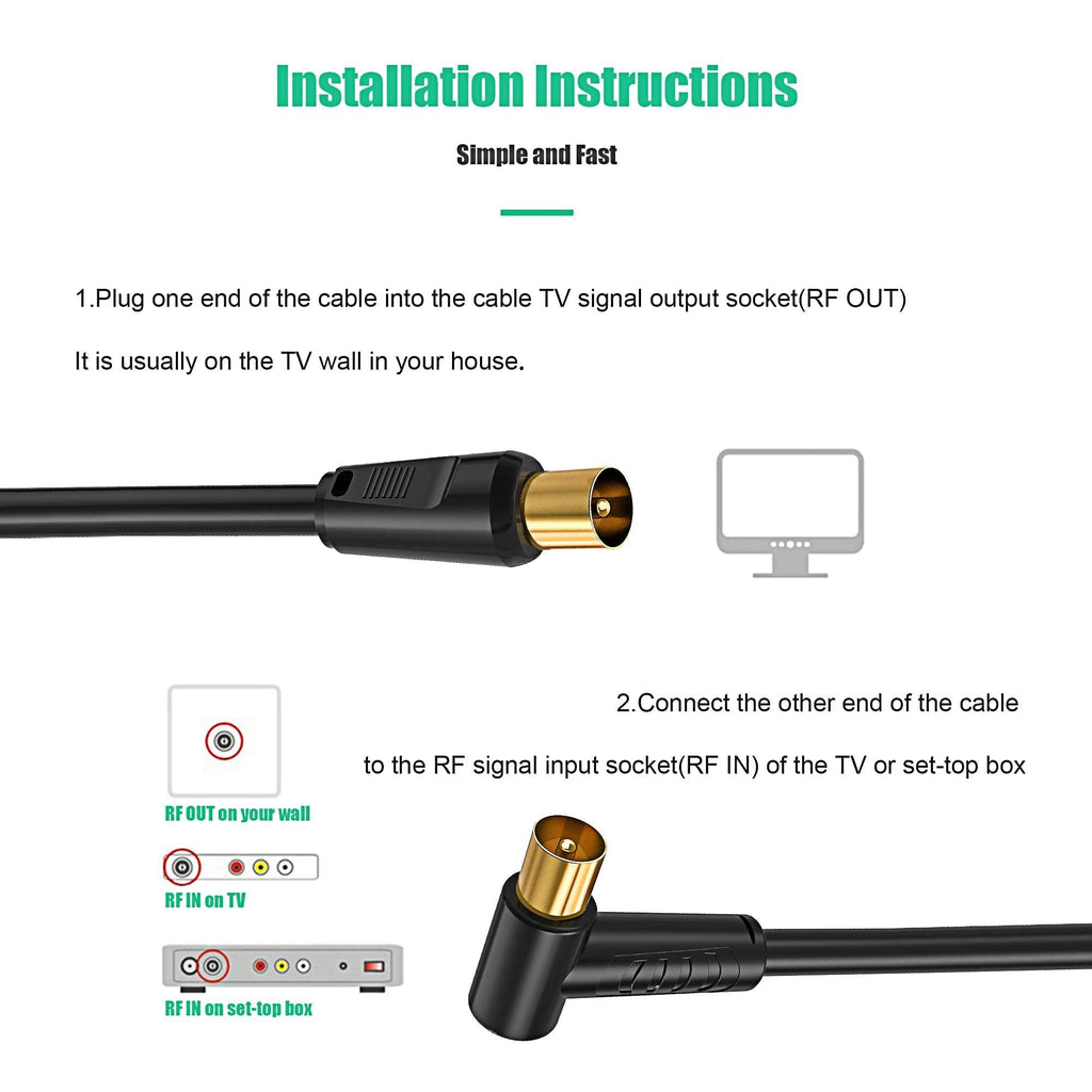 Ancable TV Aerial Cable with Coaxial Adapter 5M Black TV Ariel Lead
