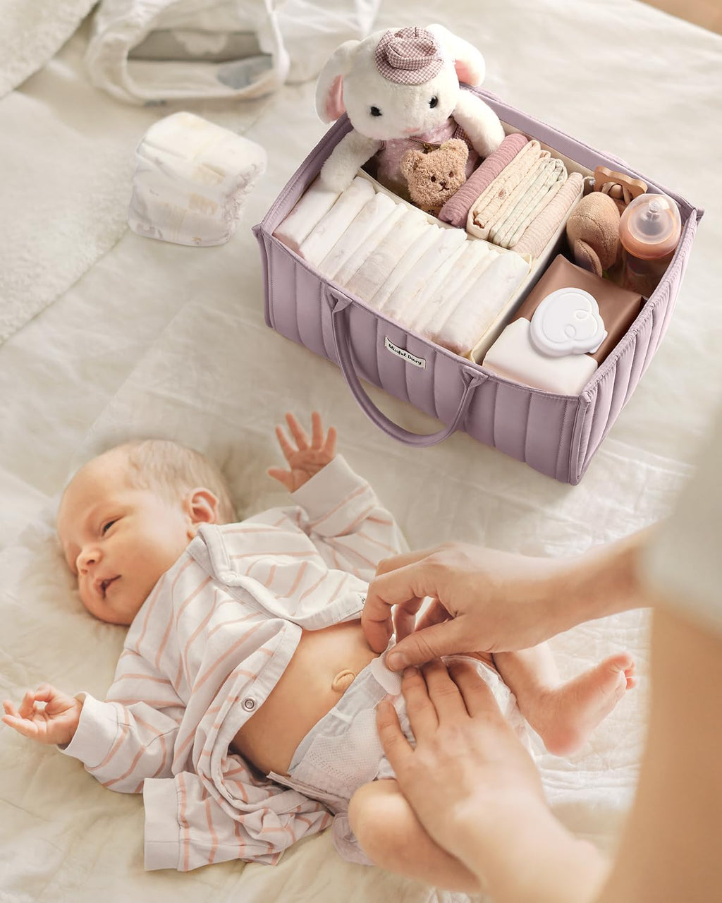 Blissful Diary Nappy Caddy Organiser, Baby Diaper Caddy for Nappy Station, Stylish Storage Basket for Newborn Essentials, Baby Shower Gifts for Girl or Boy, Sage Green