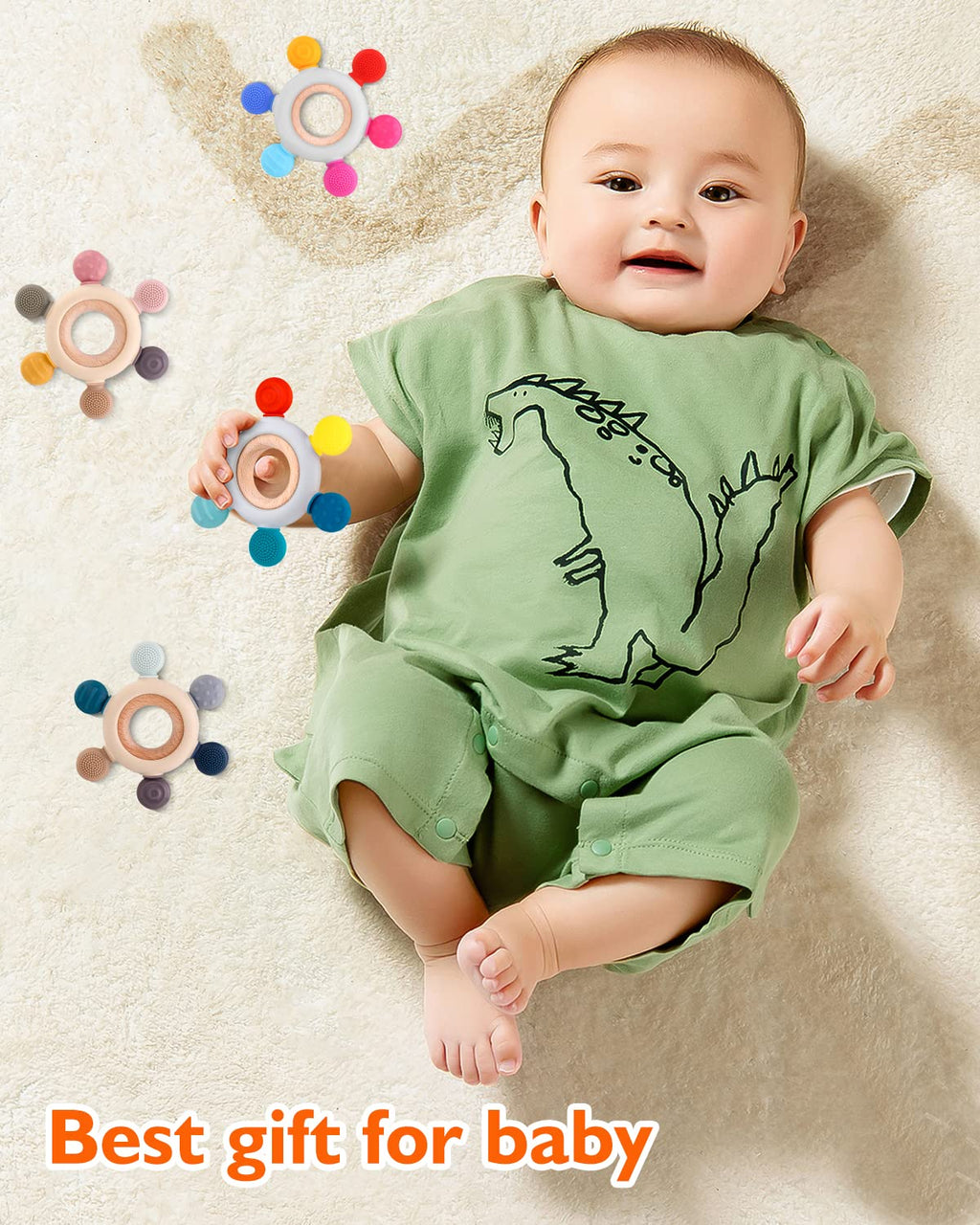akolik Teething Toys for Baby,Teething Relief Teether Toys for Babies 3-6-12 Months, Silicone Sensory Wooden Teething Toys, BPA-Free,Baby Essentials for 3-6 Months Boy, Girl Toddlers