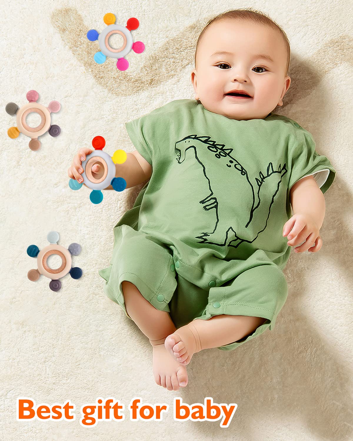 akolik Teething Toys for Baby,Teething Relief Teether Toys for Babies 3-6-12 Months, Silicone Sensory Wooden Teething Toys, BPA-Free,Baby Essentials for 3-6 Months Boy, Girl Toddlers
