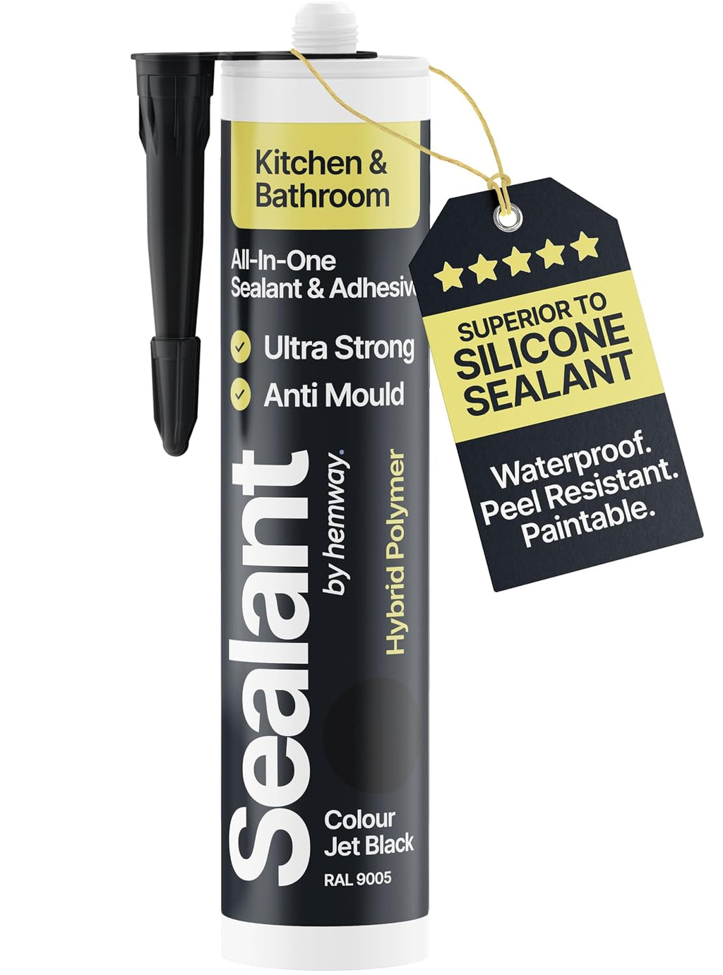 Hemway Kitchen & Bathroom Jet Black Sealant & Adhesive 300ml 1 Pack